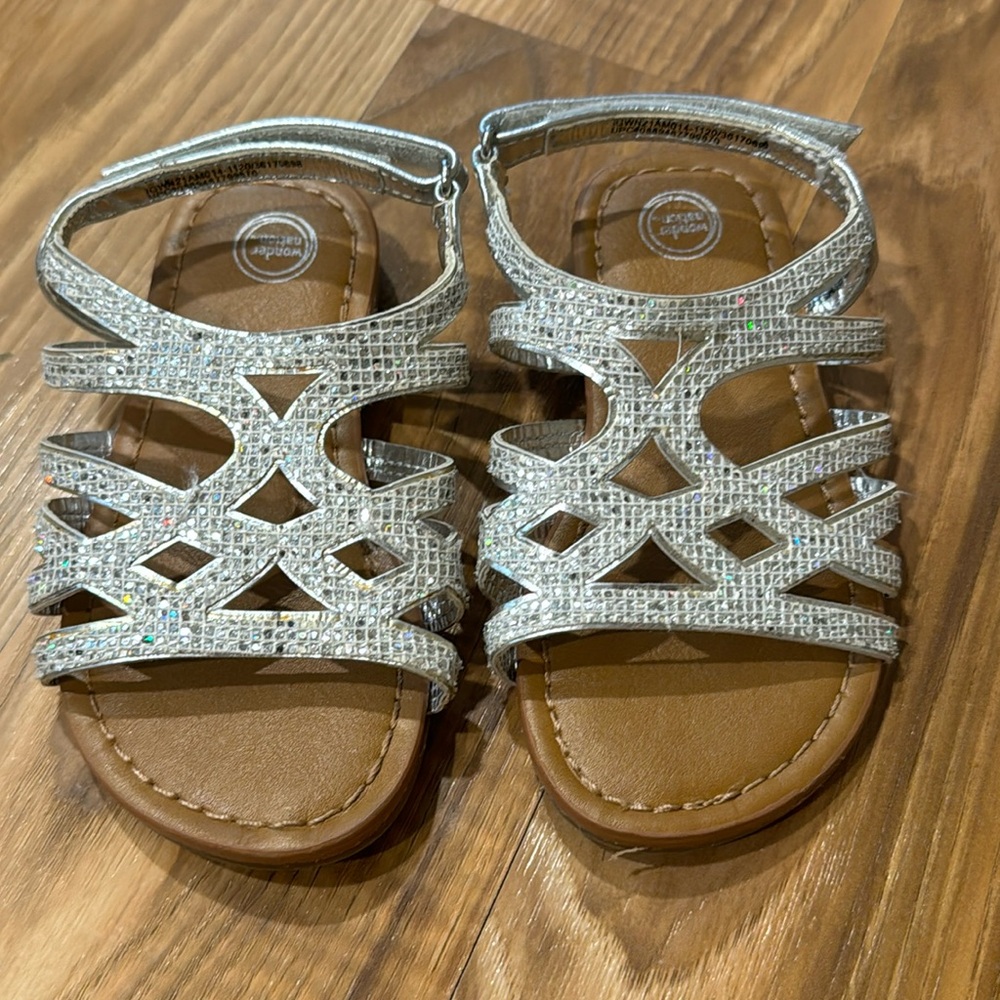 Toddler girl sparkle silver sandals leather 6 wonder nation